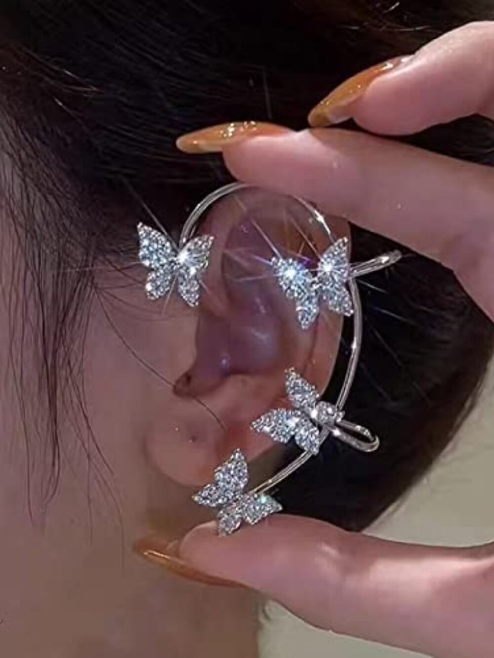 Butterfly Ear Cuffs Earrings Rhinestone Butterfly Ear Wrap No Piercing Ear Cuff